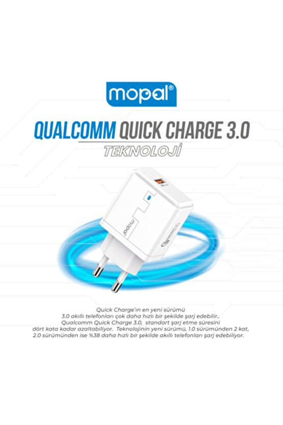 Mopal Mikro Usb Şarj Başlığı Ve Data Kablosu 5v 3,1a 18w Qualcomm 3.0 Quick Charge M09