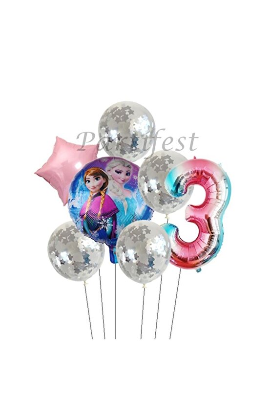 Frozen 3 Yaş Balon Set Karlar Ülkesi Folyo Balon Set Konsept Doğum Günü Set Yaş Balon