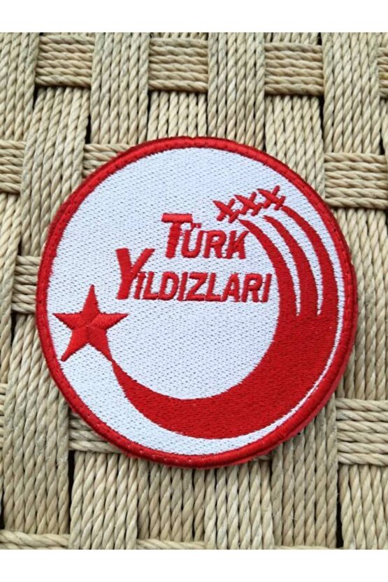 Beyaz Zemin Kırmızı Nakış Işlemeli Türk Yıldızları Patch Peç Arma
