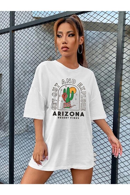 Oversize Unisex Beyaz Arizona Tshirt