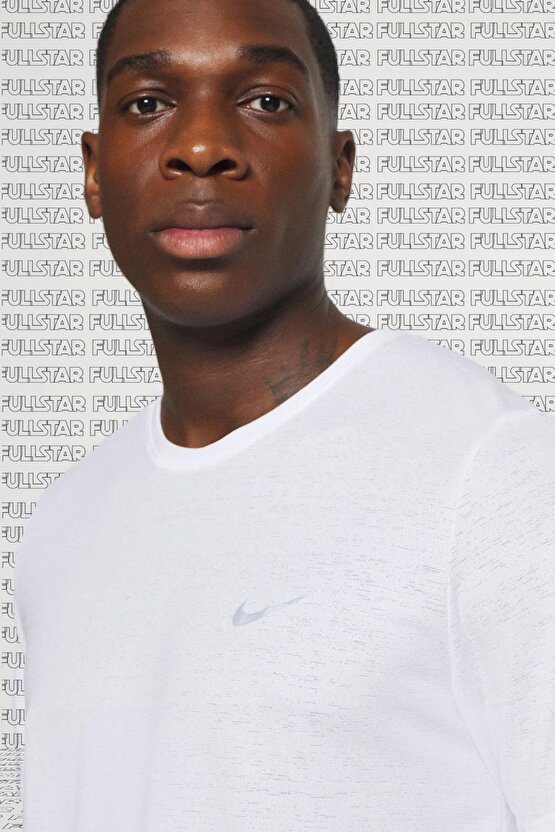 Dri Fit Miler White T-Shirt Reflektörlü Amblemli Beyaz Erkek Koşu Spor Tişörtü