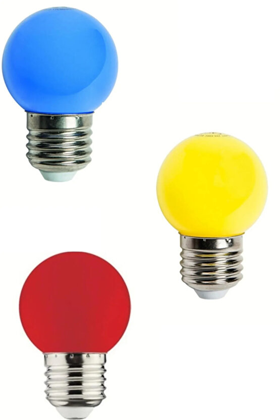 3 Adet 5 Watt Sarı, Mavi ve Kırmızı Renkli E27 Duylu Gece Lambası Ampulü, Ağaç Feneri Ampulü