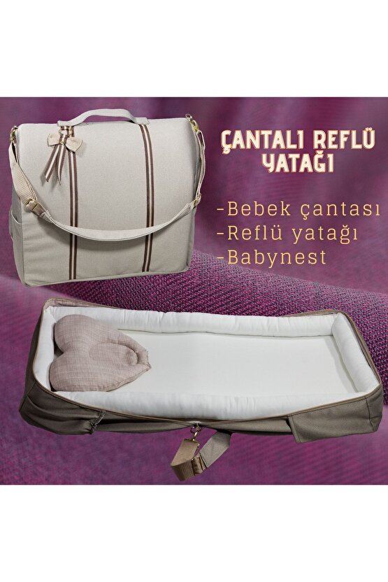 Çantalı Babynest, Bebek Çantası, Taşına Bilir Ebeveyn Yanı Reflü Yatağı Füme