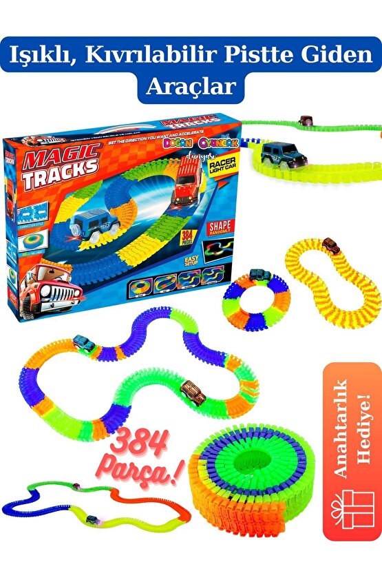 Magic Trucks 384 Parça Raylı Pist - Raylı Araç Oyuncak - Tren Oyuncak  - Renkli Araç Yolu - Pist Set