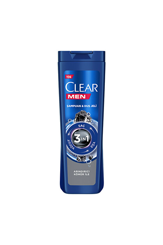 Men 3 in 1 Şampuan & Duş Jeli Arındırıcı Kömür Saç Yüz Vücut İçin 350 ml
