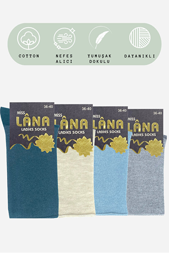 Coton Dikişsiz Lastiksiz  Roll-top Yazlık Sıkmayan  4 Lü Paket  Uzun Kadın Çorap Seti