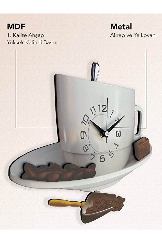 Dekoratif Sallanır Sarkaçlı Kahve Fincanı Duvar Saati