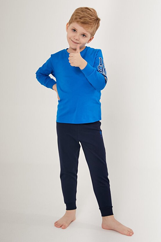U.S. Polo Assn Excellent Mavi Erkek Çocuk Uzun Kol Pijama Takım