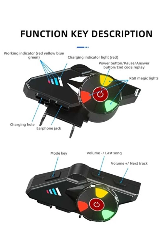 Kask Interkom Kulaklık Bluetooth Mikrofonlu Kablosuz Motosiklet Kulaklığı RGB led ışıklı