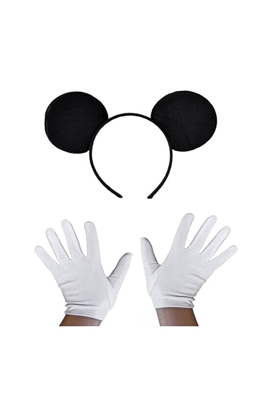 Himarry Siyah Mickey Mouse Tacı Ve Beyaz Eldiven Seti