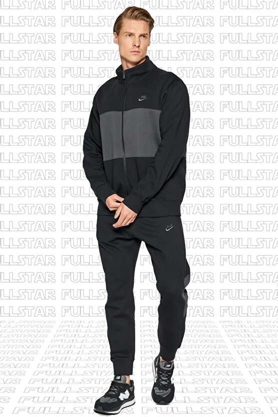 Track Suit Fleece Colorblock Full Zip Şardonlu Pamuklu Kalın Eşofman Takımı Siyah