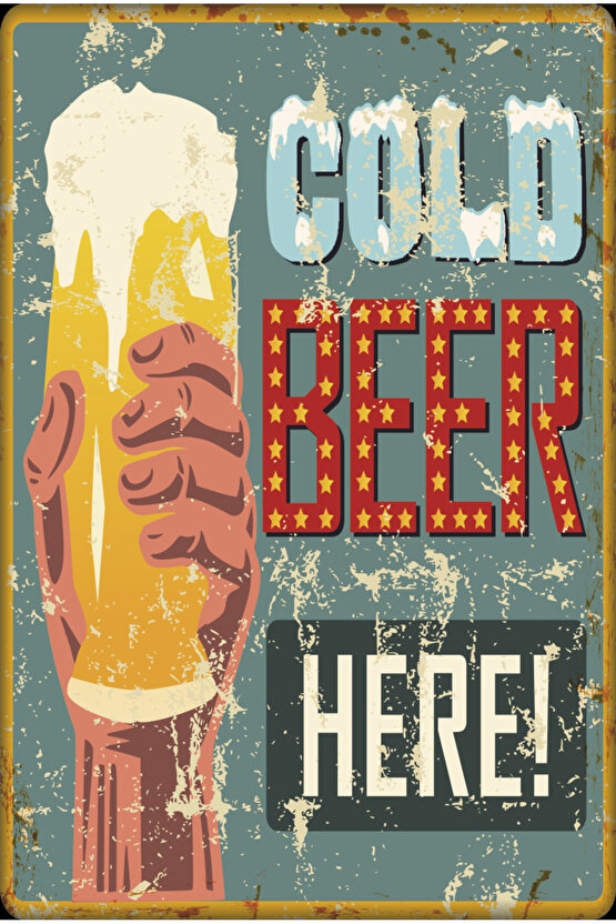 soğuk bira burada tabelası eskitilmiş nostaljik bar cafe mutfak dekoru retro ahşap poster