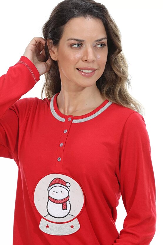 Pamuklu Kadın Pijama Takımı 98253 Kırmızı