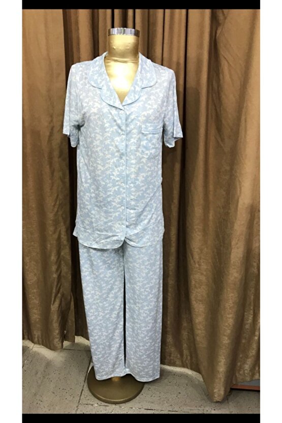Nena Önden Açık Kısakol Pijama24405-mavi