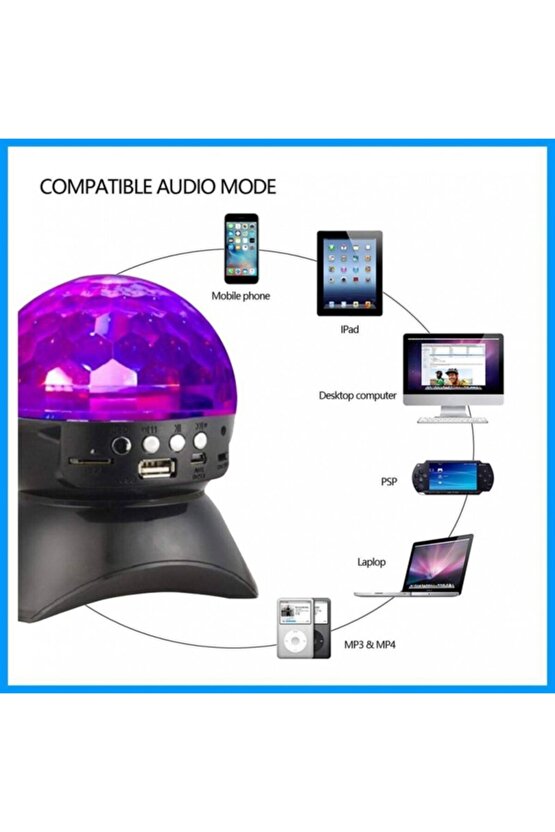 L740 Disko Topu Led Işıklı Şarjlı Bluetooth Hoparlör Disco Speaker Auxtf Card Siyah