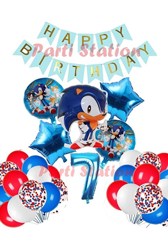 Sonic Tilki Konsept 7 Yaş Balon Set Sonic Doğum Günü Lacivert Balon Set