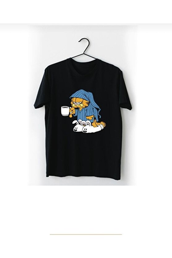 Unisex Oversize Kahveci Garfield Siyah Tshirt