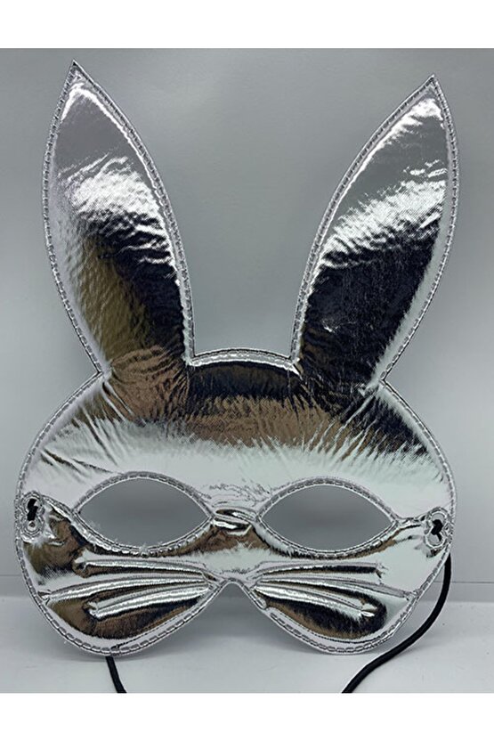 Gümüş Renk Kumaş Malzemeden Imal Tavşan Maskesi 25x17 Cm