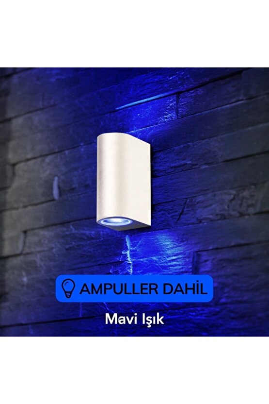 Dekoratif Çift Yönlü Beyaz Aplik - Mavi Işık - Ampuller Dahil