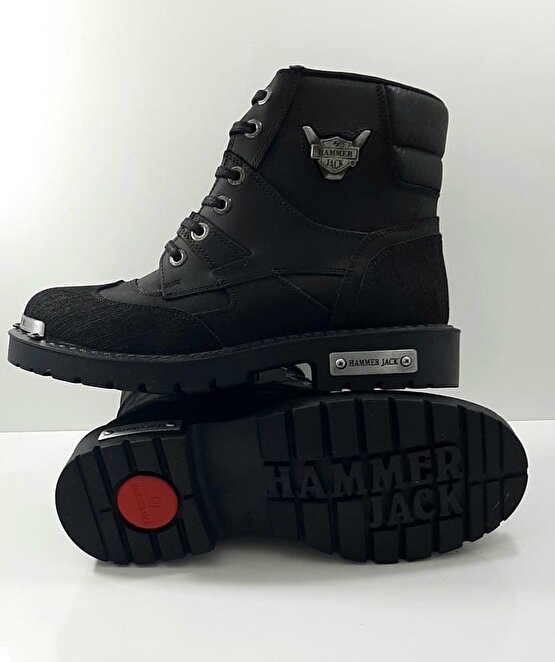 Hammer Jack 16550 Siyah Hakiki Deri Kaymaz Taban Fermuarlı Rahat Erkek Bot