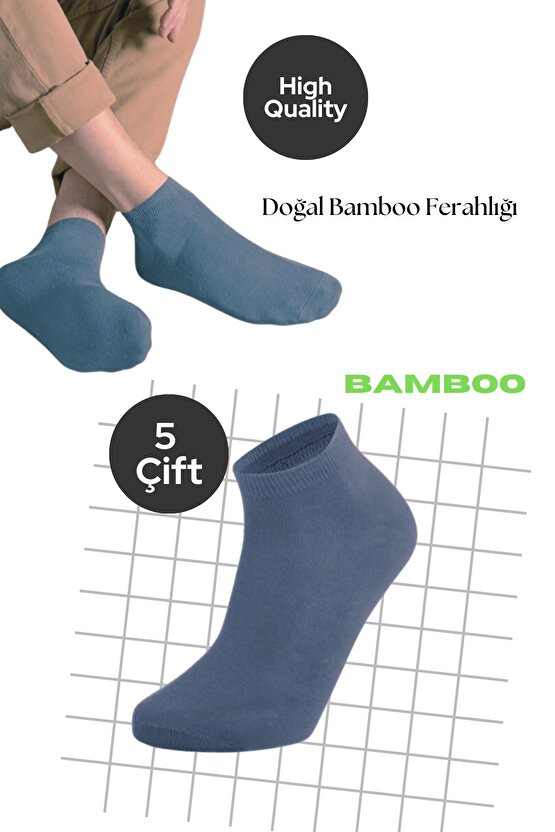 Erkek Patik Düz Desen (5 Çift) Bambu Dikişsiz Hassas Dokuma Parfümlü Kısa Çorap