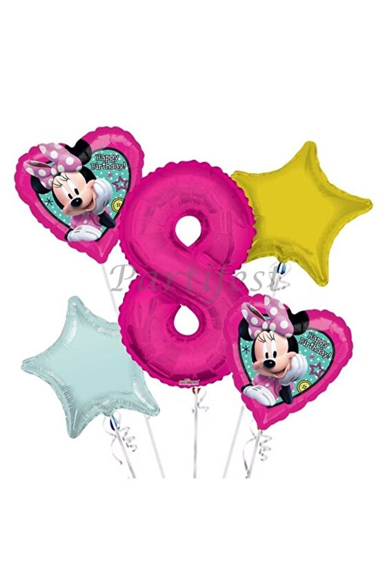 Minnie Mouse 8 Yaş Balon Set Balon Folyo Set Minnie Mouse Konsept Doğum Günü Set Yaş Balon