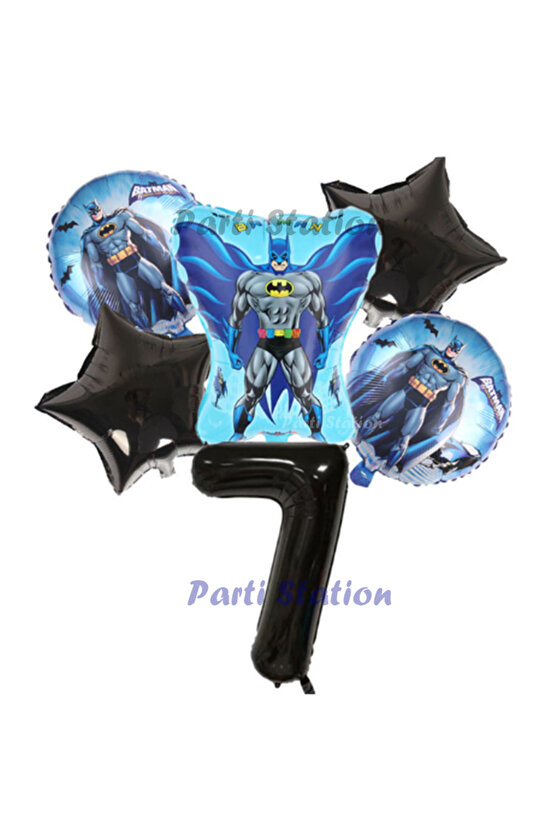 Siyah Rakam Balonlu Yarasa Batman Konsept 7 Yaş Doğum Günü Parti Balon Set Batman Tema Parti Set