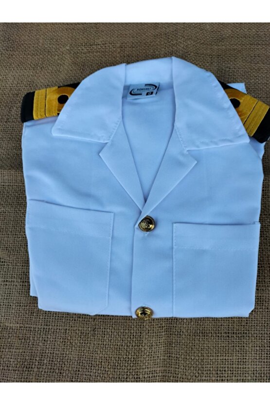 Beyaz Kisa Kollu Yuzbasi Denizci Cocuk Kiyafet Kostum Takimi