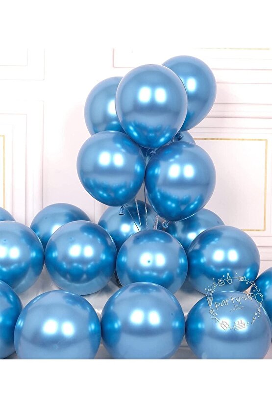 Mavi Krom Balon Parlak Mavi Renk Balon Yüksek Kaliteli Mirror Aynalı Balon 30cm (10 Adet)
