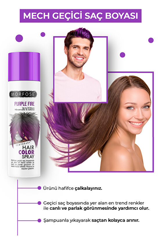 Hair Color Spray 150ml Purple Fire Renkli Saç Spreyi