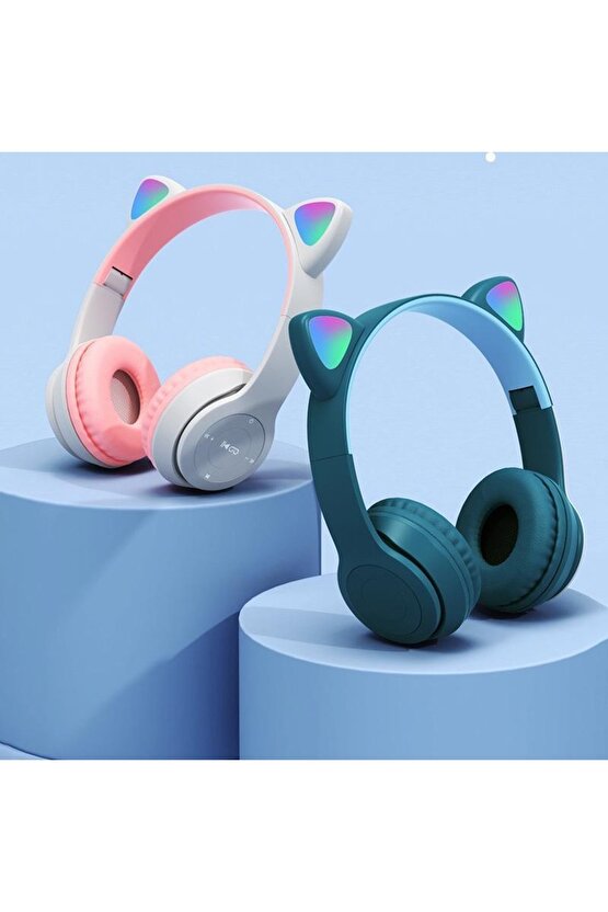 P47m Sevimli Renkli Kedi Kulak Bluetooth Kulaklık Gri