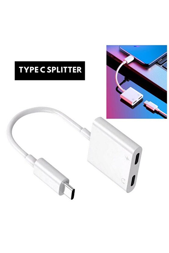 Type C To 2 Type C Çevirici Usb C Şarj Ve Kulaklık Dönüştürücü Aparat