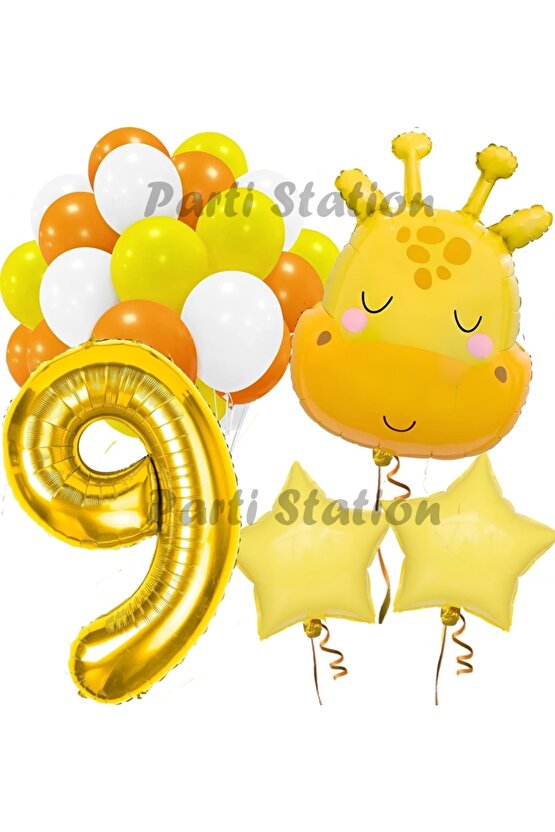 Sevimli Zürafa Konsept 9 Yaş Balon Set Safari Tema Zürafa Parti Doğum Günü Balon Set