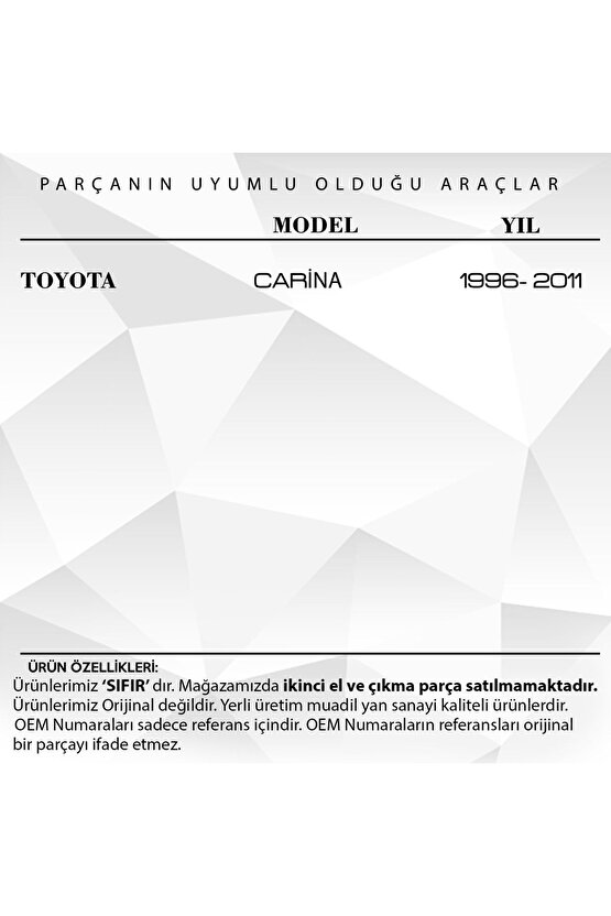 Toyota Carina Için Kontak Şaft Kilit Silindir Mili