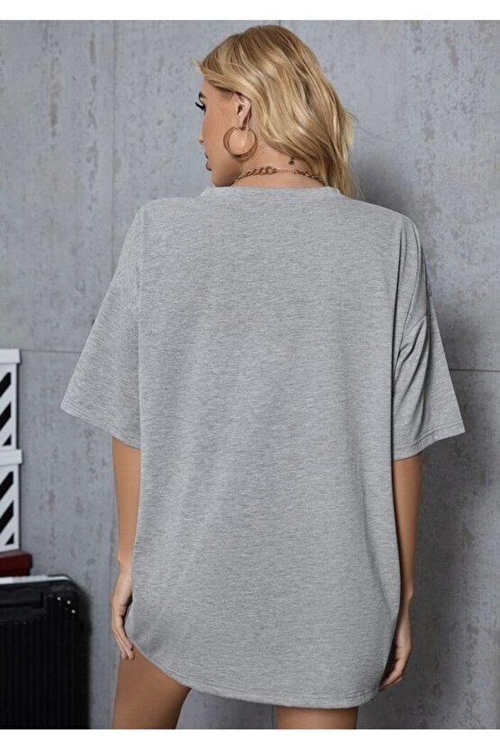 Oversize Unisex Gri Tshirt