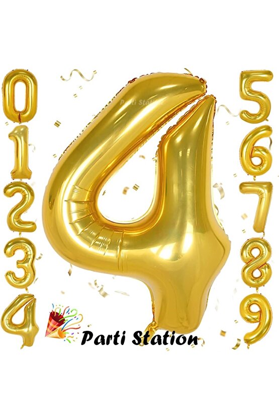 Altın Gold Renk Rakam Folyo Balon 4 Büyük Boy 76 cm Helyum Uçan Folyo Balon 34 İnç 1 Adet