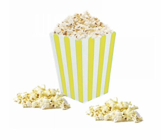 Sarı Beyaz çizgili  Karton Popcorn Mısır Cips Kutusu 8 Adet