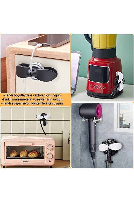 4 Adet Yapışkanlı Airfry Kettle Makine Kablo Sabitleyici Kablo Tutucu Klips Kablo Düzenleyici