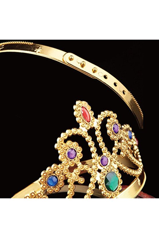 1 Adet Altın Renk Ayarlanabilir Prenses Tacı Gold Renk Plastik Kraliçe Tacı