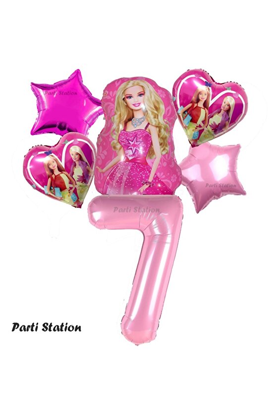 Barbie Folyo Balon Set Barbie Kalp Pembe 7 Yaş Balon Set Barbie Konsept Doğum Günü Set Yaş Balon Set