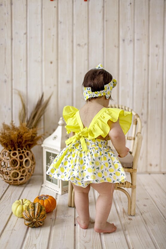 Kız Bebek Bandanalı Tatlı Meyveler Elbise Limon
