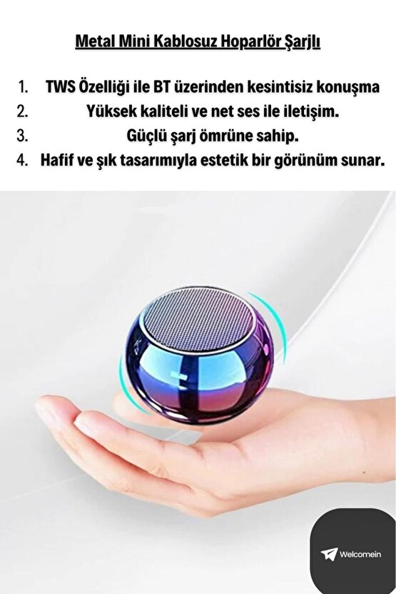 Metal Mini Kablosuz Hoparlör Şarjlı 4w Mini Bluetooth Speaker Tws Özellikli Ses Bombası