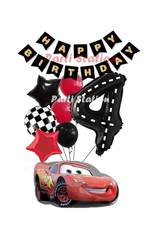 Cars Şimşek Mcqueen Yarış Arabası Konsept 5 Yaş Balon Set Cars Doğum Günü Happy Birthday Balon Set