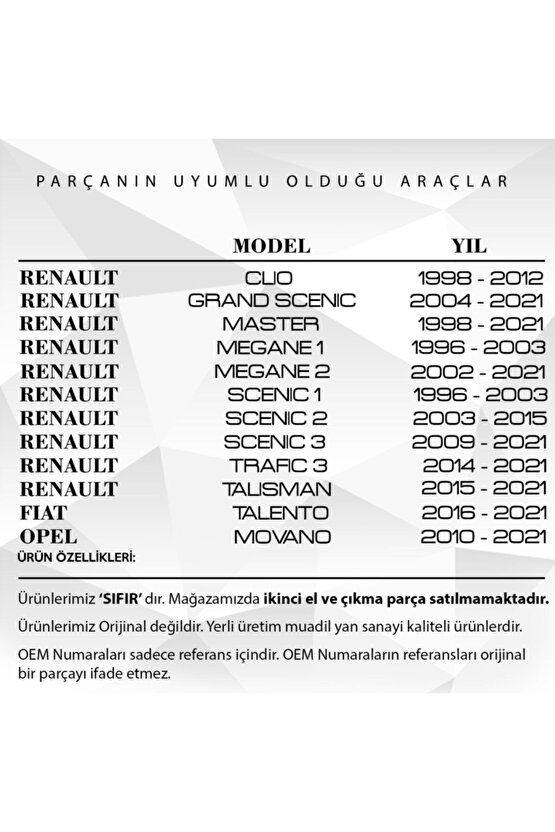 Renault Megane 1, Trafic 3, Opel Movano Için Kaput Ayar Vidası