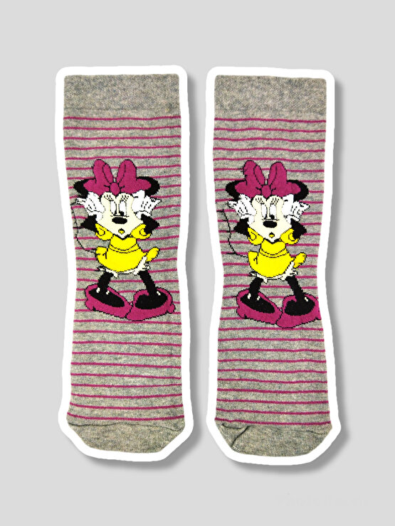 Minnie Mouse Çizgi Karakter Desenli Renkli Soket Çorap
