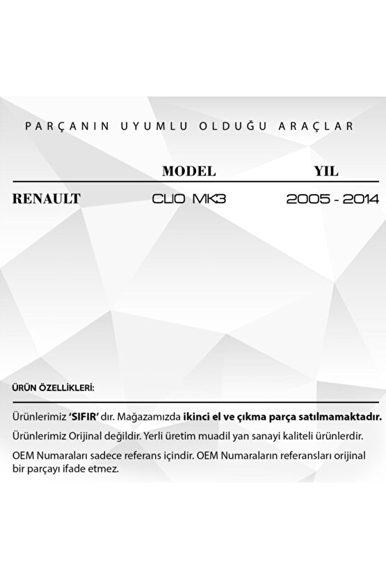 Renault Clio Mk3 Için Motor Kaput Ayar Takozu  Uyumlu