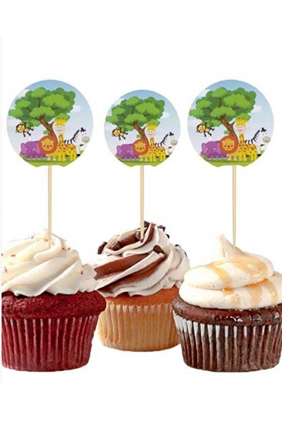 Safari Cupcake Kürdan Süs 20 Adet Safari Konsept Doğum Günü Parti Malzemeleri