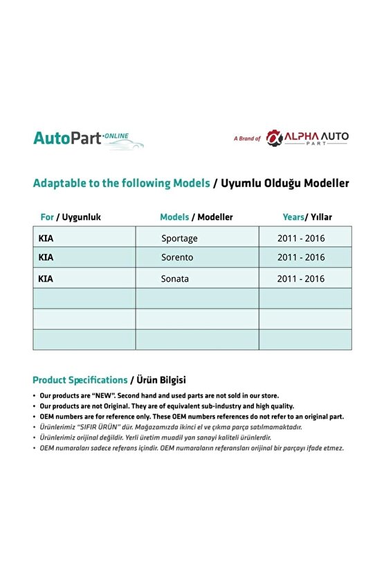 Kia Sportage, Sorento, Sonata Için Ayna Plastik Dişli Seti