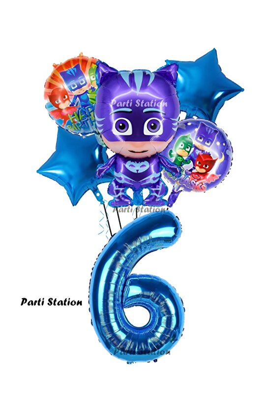 PjMasks Kedi Çocuk 6 Yaş Doğum Günü Parti Balon Set Pijamaskeliler Kedi Çocuk Tema Parti Balon Set