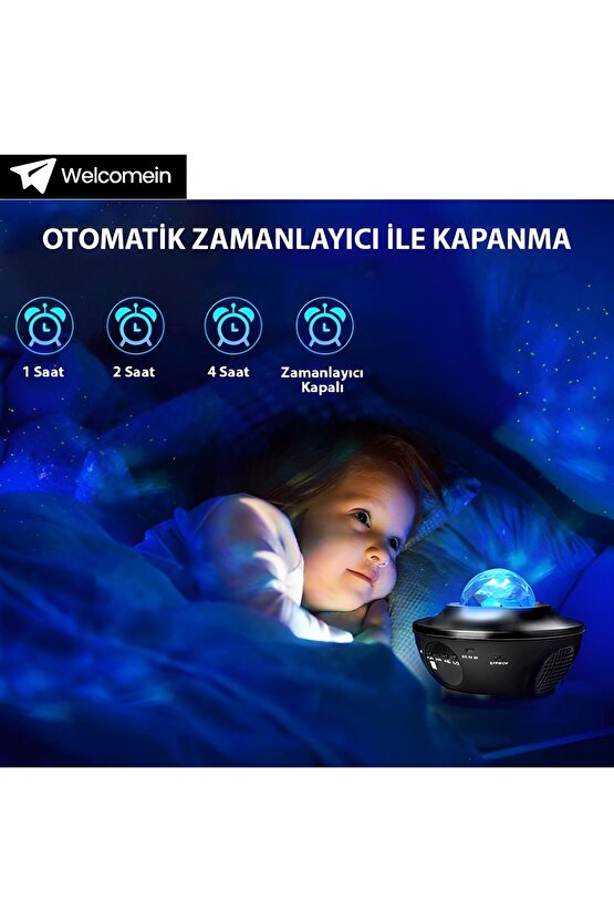 Galaxy LED yıldızlı zamanlayıcı gökyüzü projektör Gece lambası Uzaktan Kumandalı Bluetooth hoparlör